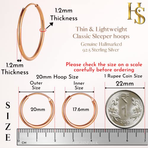 Women's 925 Silver Hoop Earrings in Rose Finish, Classic Style